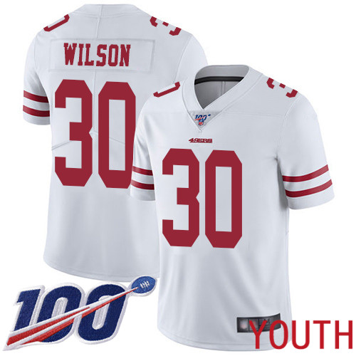 San Francisco 49ers Limited White Youth Jeff Wilson Road NFL Jersey #30 100th Season Vapor Untouchable